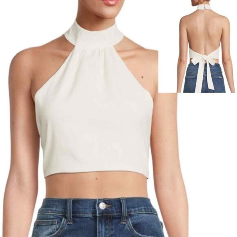 WeWoreWhat Elegant White Sz M Halter Top Linen blend